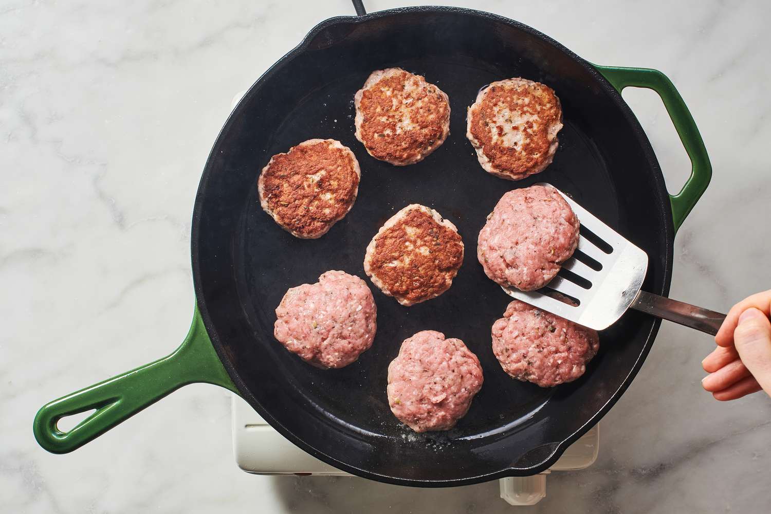 Simple Homemade Breakfast Sausage Patties - flip in pan