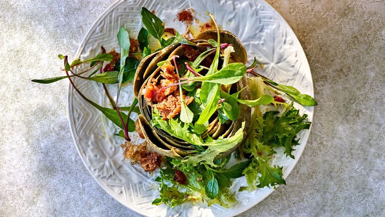 Artichoke Salad with Warm Tomato Vinaigrette 