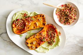 butternut-squash roast with pistachio yogurt and grain relish