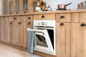 Convection oven open in modern kitchen 