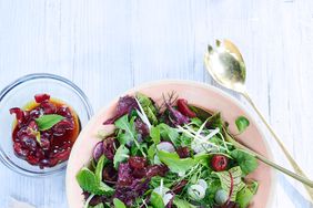 garden salad with herbs and sour-cherry dressing