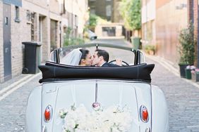 Wedding car kiss