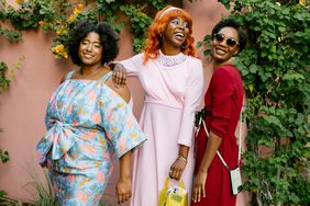 wedding guests in colorful dresses