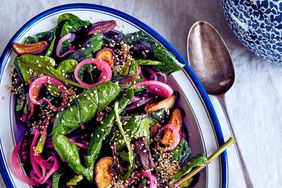 warm spinach salad with shiitake mushrooms and red onion