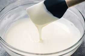 melted white chocolate in mixing bowl