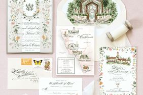 pastel floral illustration wedding invitation suite