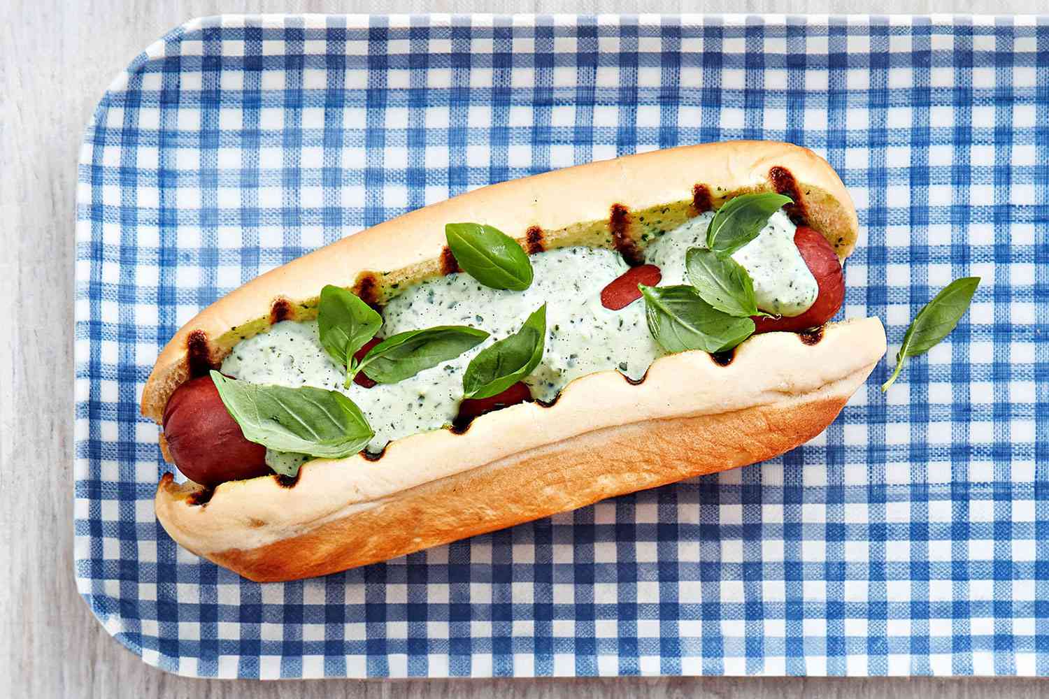 Hot dog with basil 