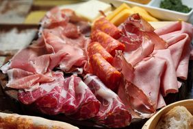 Antipasto arranged on a platter