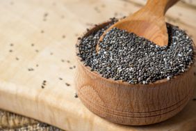 Chia seeds in a wooden bowl