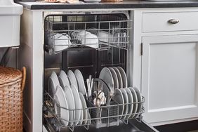 open dishwasher in a white kitchen