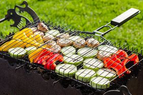 Grill basket with vegetables