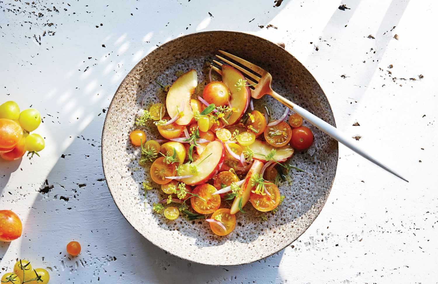 Peach herb sungold tomato salad