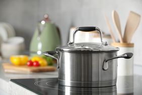 Pot with lid on a stovetop