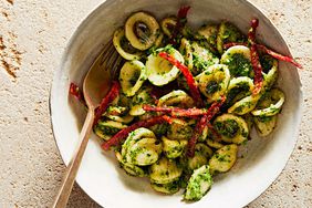 orecchiette with broccoli rabe pesto and crisp salami