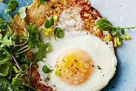 parmesan fried eggs with bitter greens