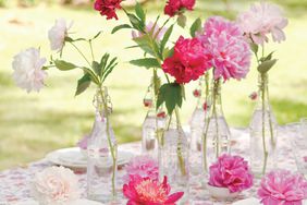 Peonies on a table outside