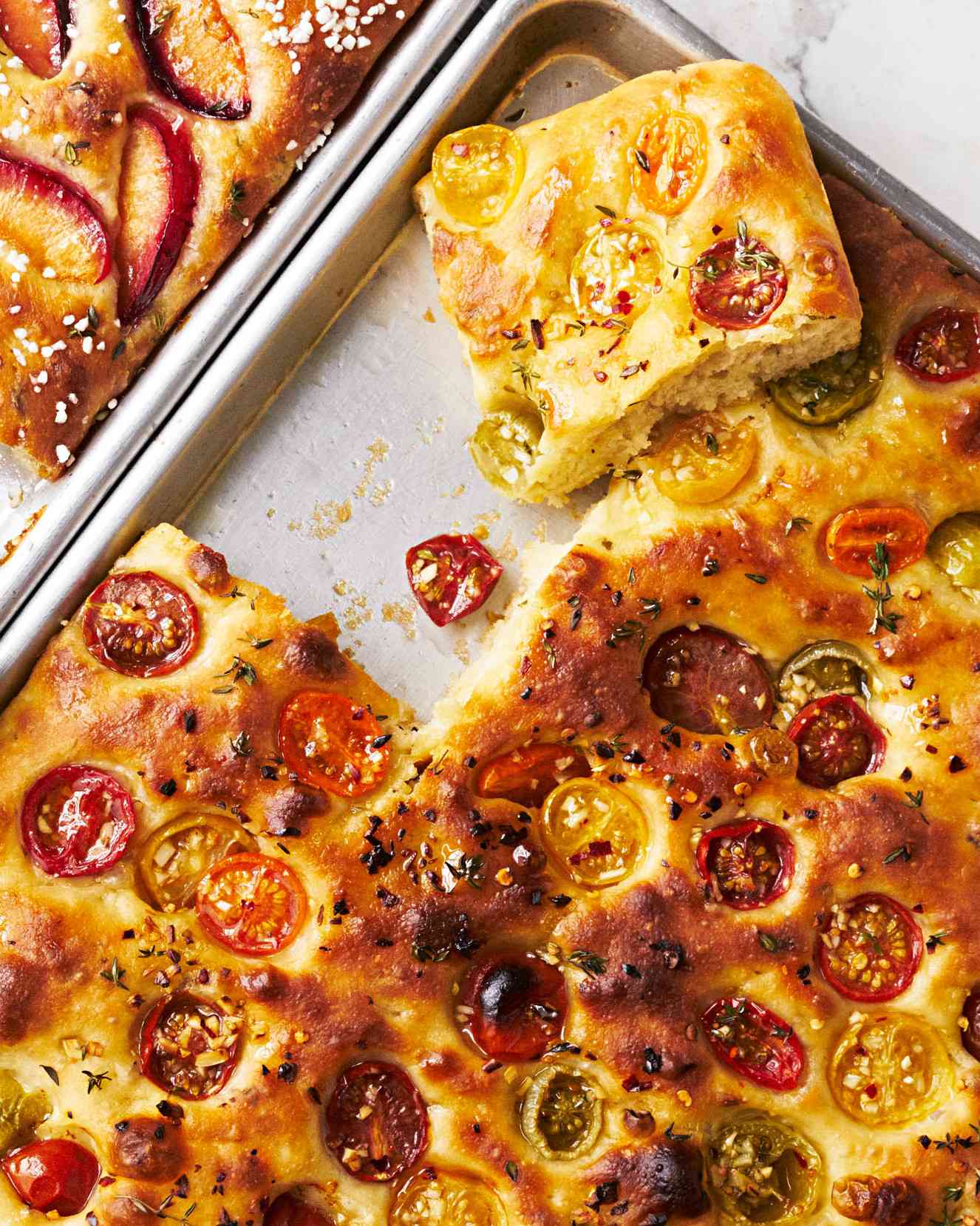 No-knead tomato focaccia