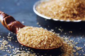 Raw sugar close up still life, selective focus