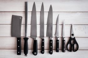 Knives on wood surface